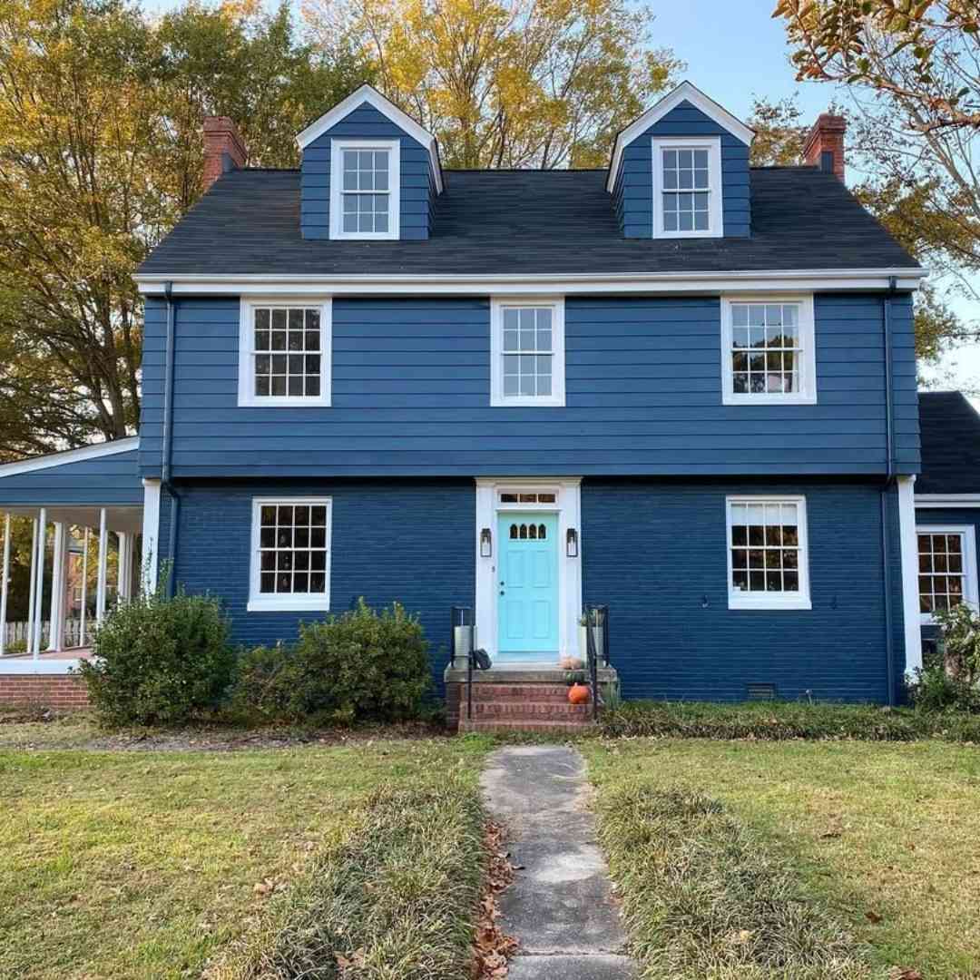Navy Blue Colonial with Aqua Door