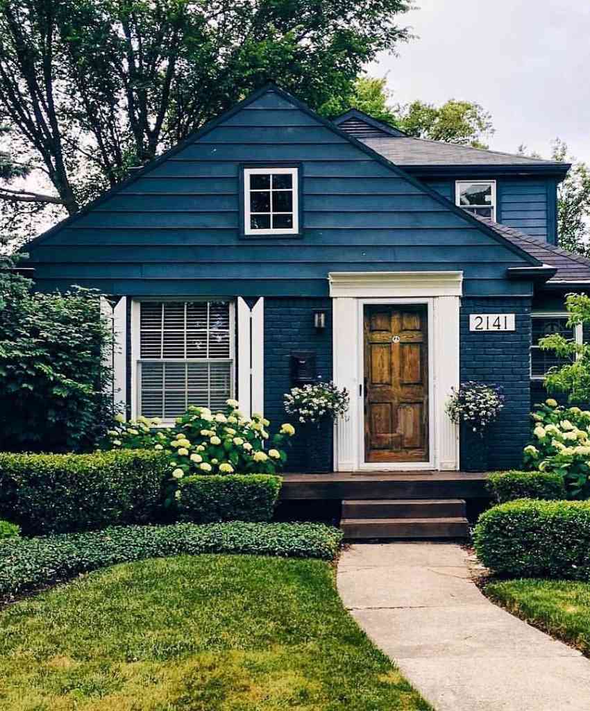 Navy Blue Cottage with Wooden Door