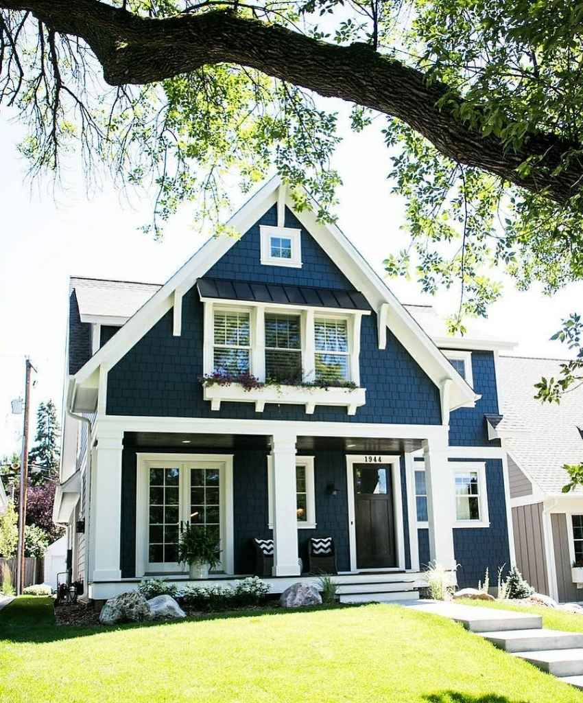 Navy Blue Gable Home with White Trim