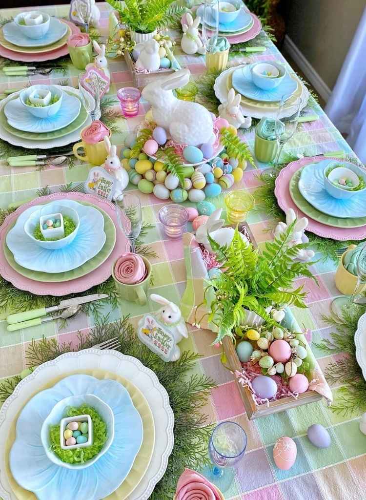 Pastel Plaid Bunny Table Setting
