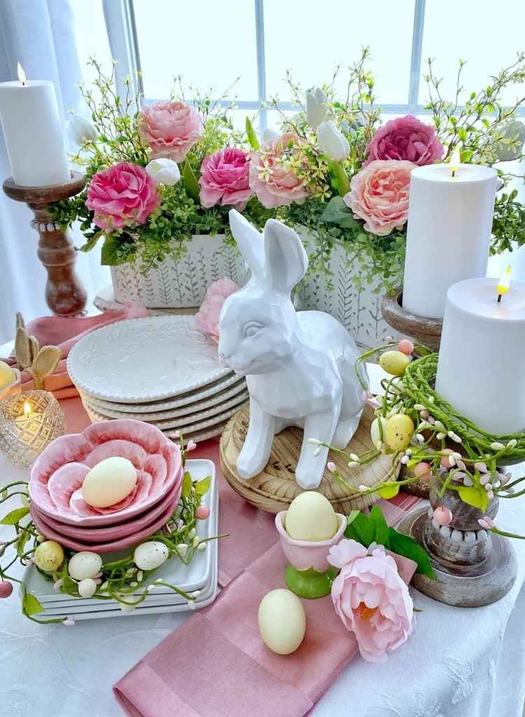 Romantic Blush Bunny Candle Display