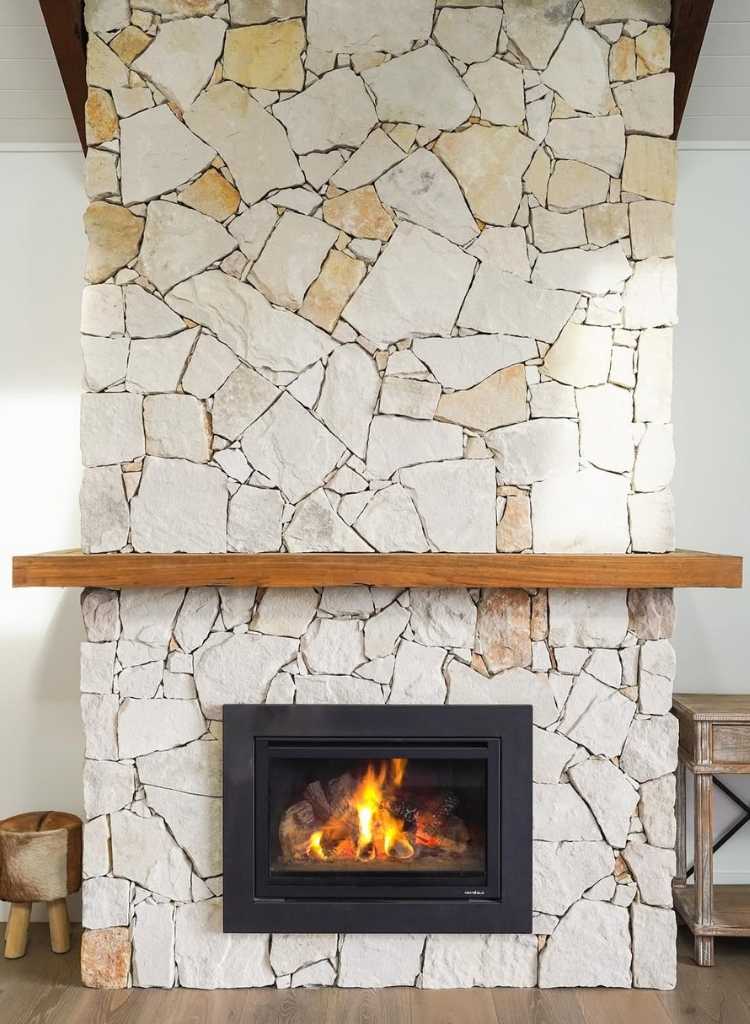 Rustic Stone Fireplace with Wooden Mantel