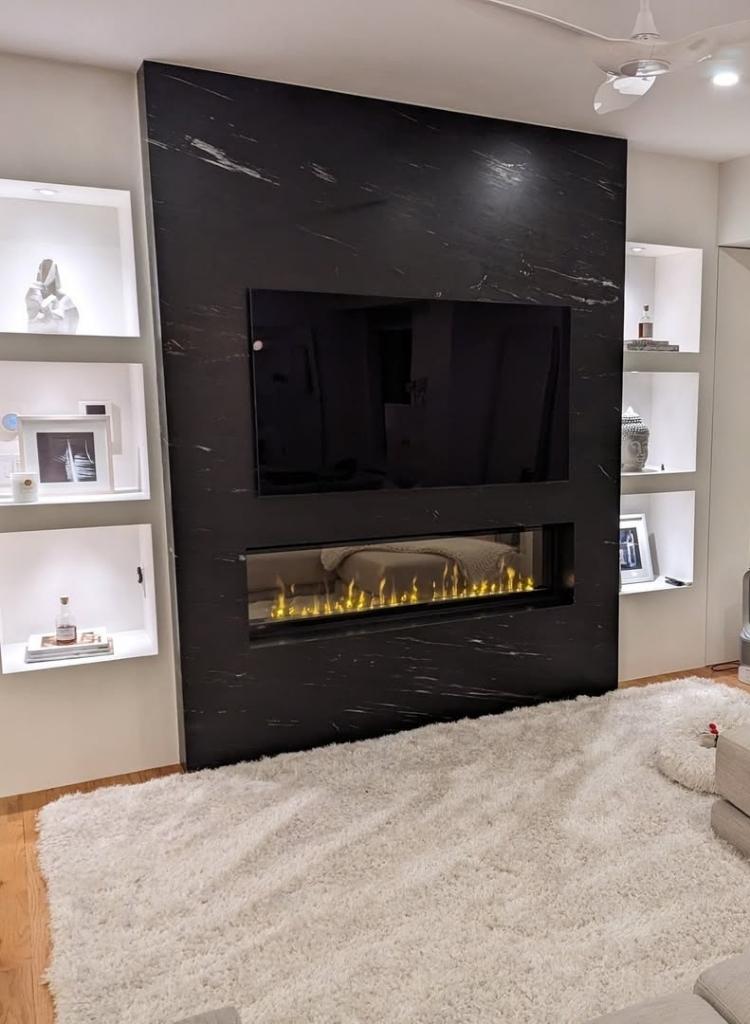 Sleek Marble Fireplace Wall with Built-Ins