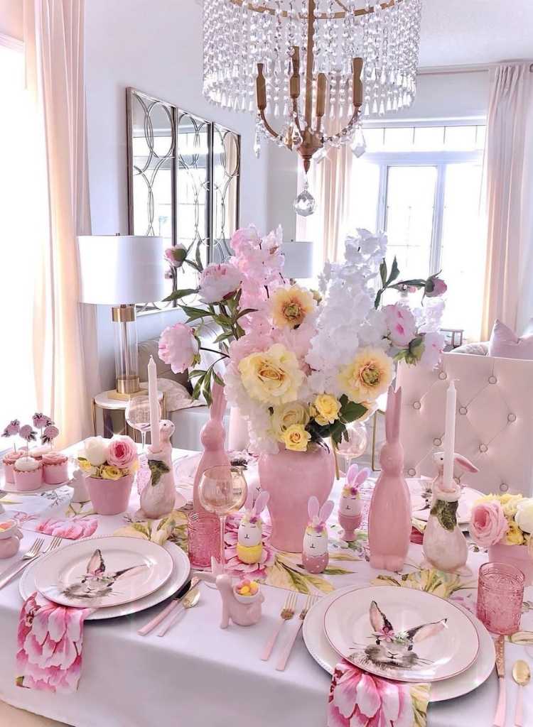 Soft Blush Bunny Spring Tablescape