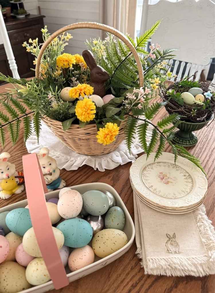 Speckled Egg Easter Basket with Chocolate Bunny