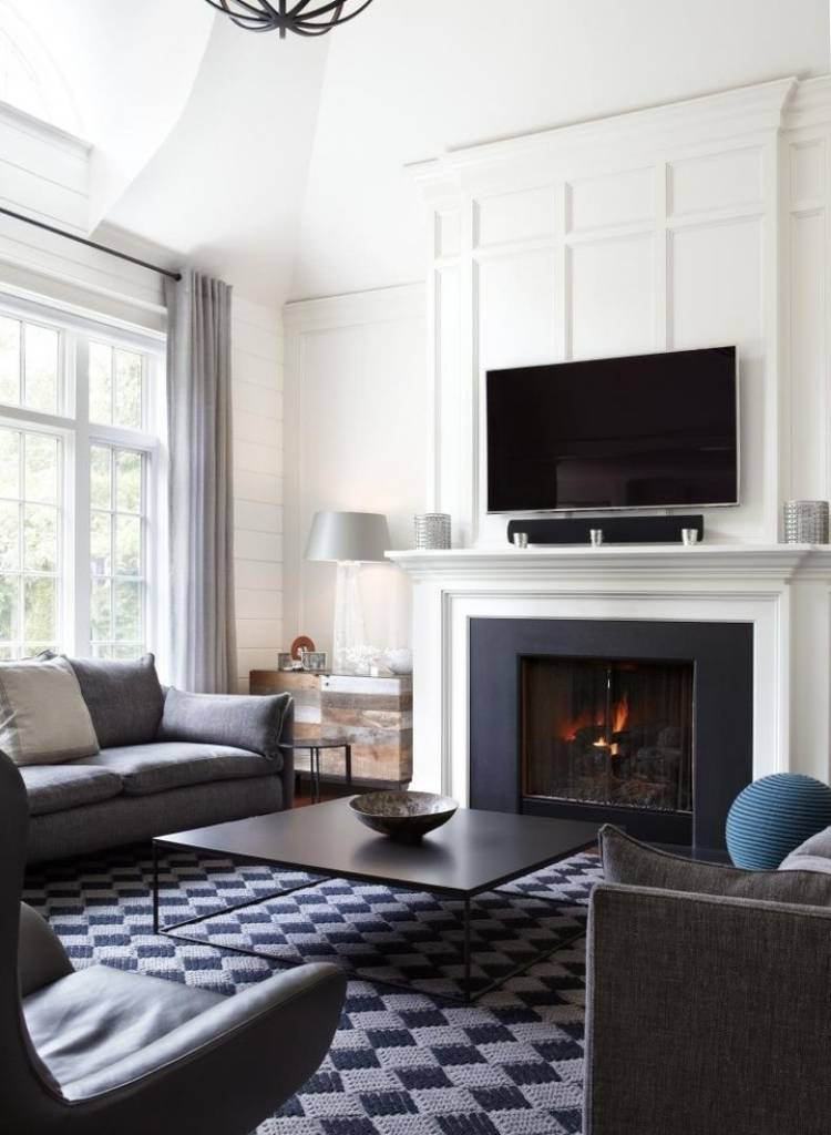 Transitional Living Room Fireplace with TV Setup