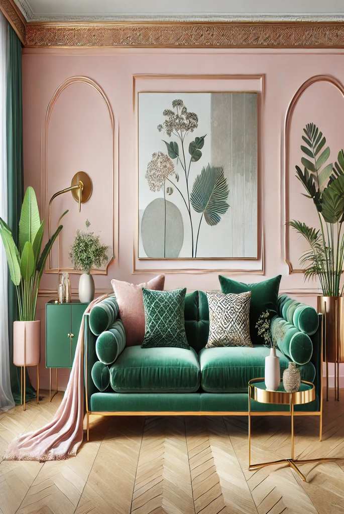  Blush Pink Walls with Emerald Green Accents