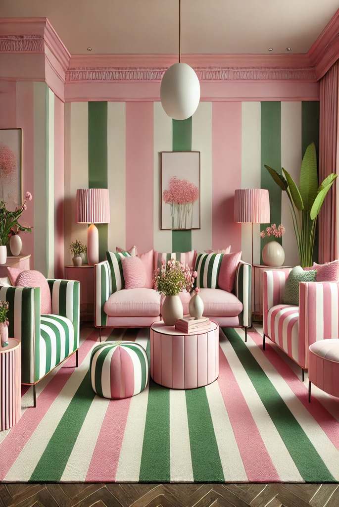 Pink and Green Striped Upholstery