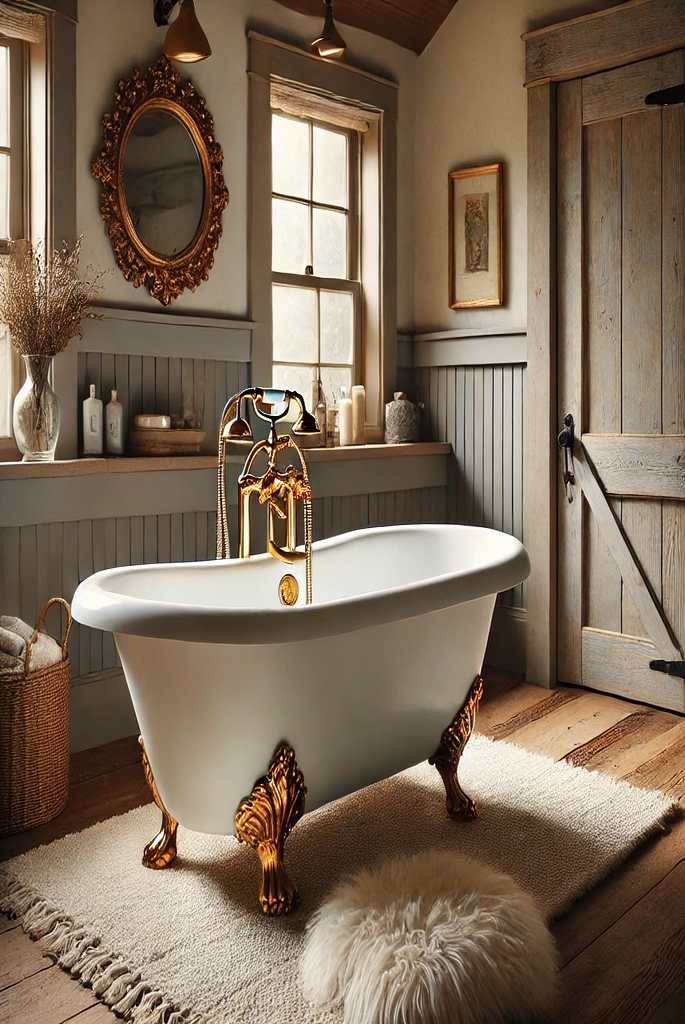 Clawfoot Bathtub with Gold Accents