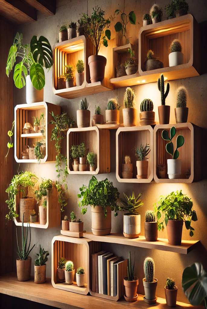 Floating Wooden Shelves for Plants