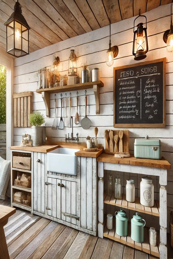 Farmhouse Outdoor Kitchen with Shiplap