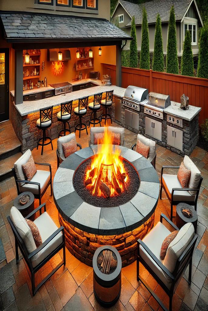 Outdoor Kitchen with a Fire Pit