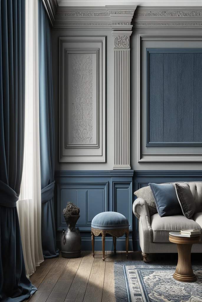 Blue Wainscoting with Light Grey Walls