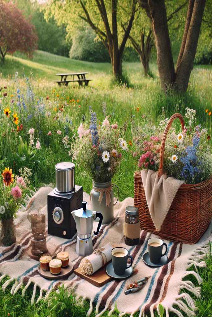 Outdoor Coffee Picnic with Flowers