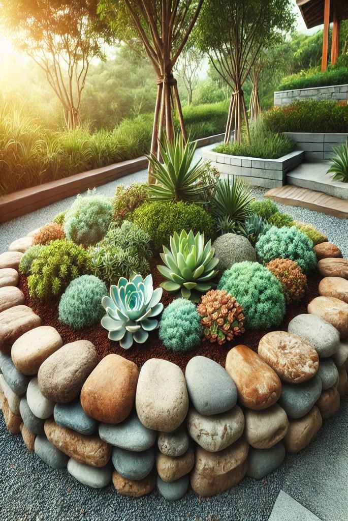Rock Border Circular Bed