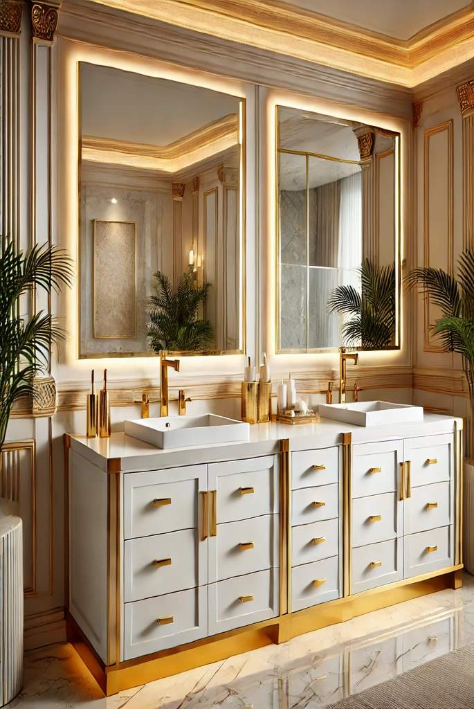 Double Sink Vanity with Gold Accents