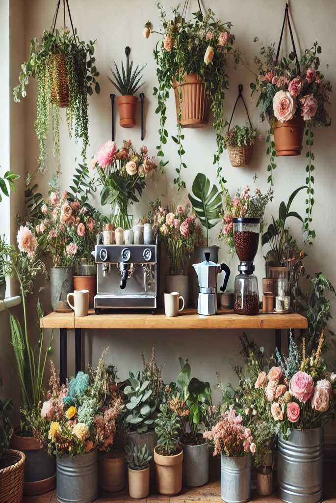 Floral Coffee Bar Setup