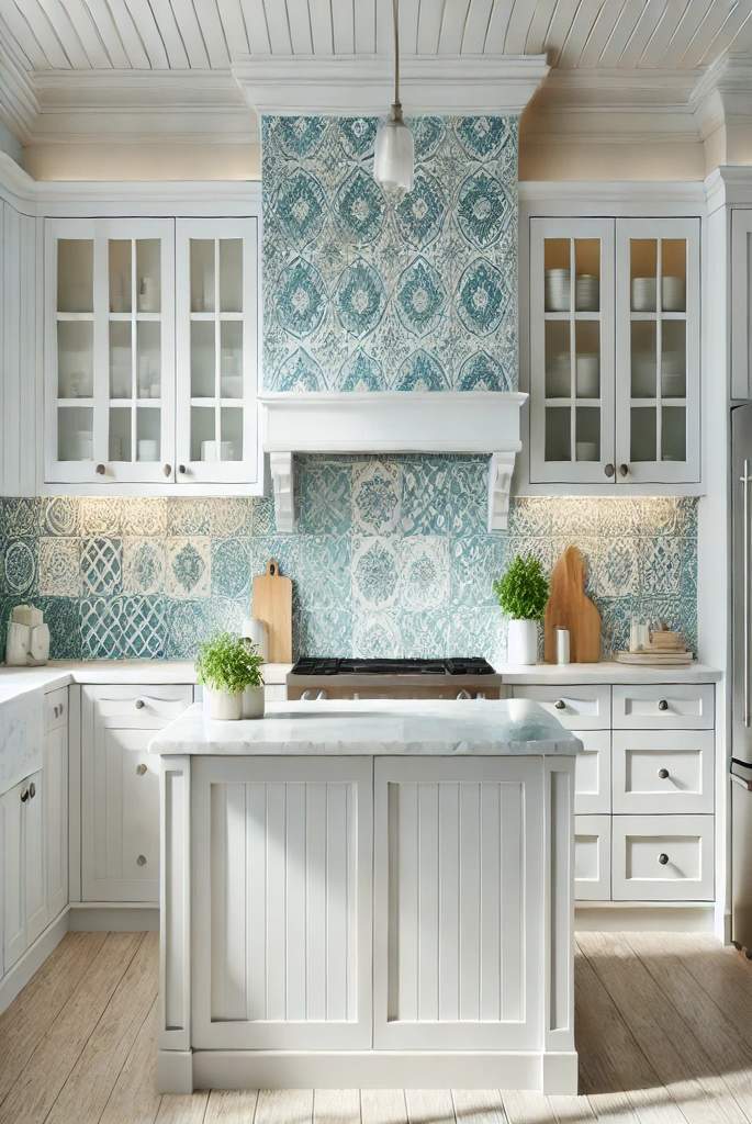 Light Blue and White Kitchen Backsplash