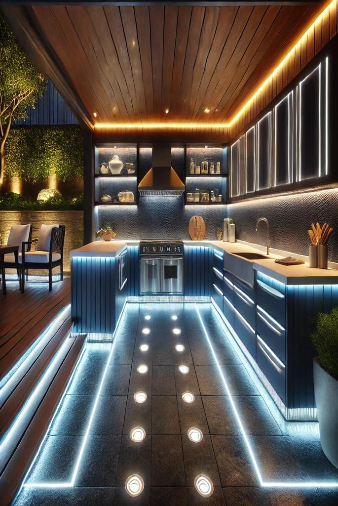 Outdoor Kitchen with LED Lighting