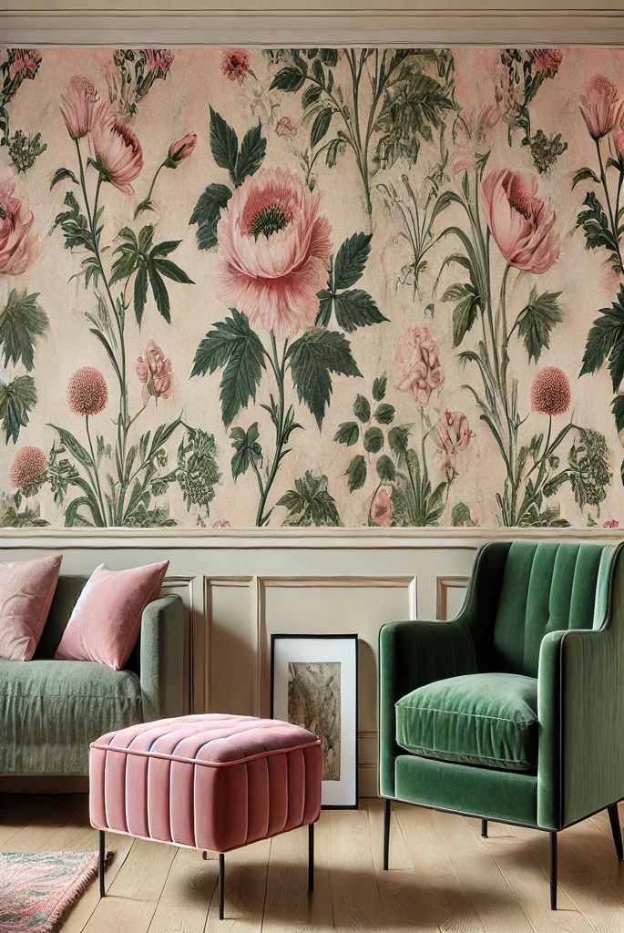 Floral Pink and Green Wallpaper for a Statement Wall