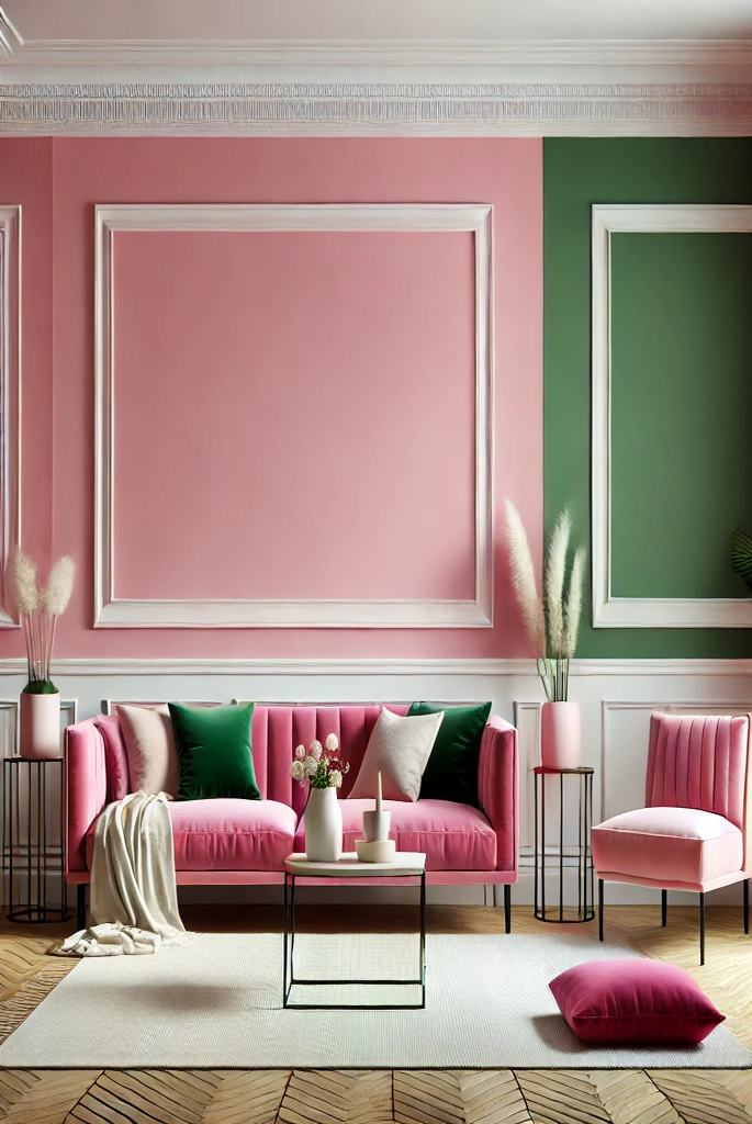 Two-Tone Walls with Pink and Green Panels