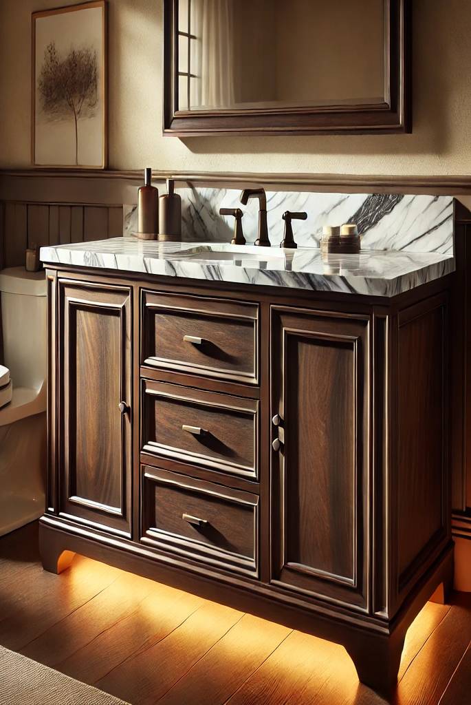 Dark Wood Vanity with Marble Top