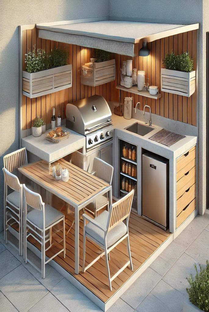 Compact L-Shaped Outdoor Kitchen