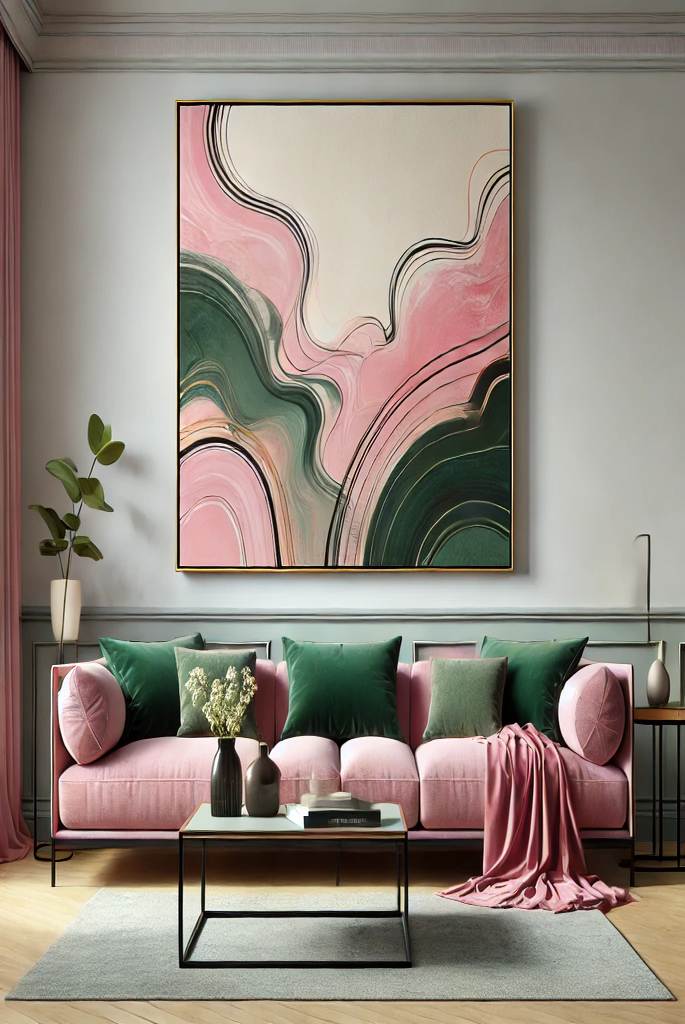 Pink and Green Abstract Artwork