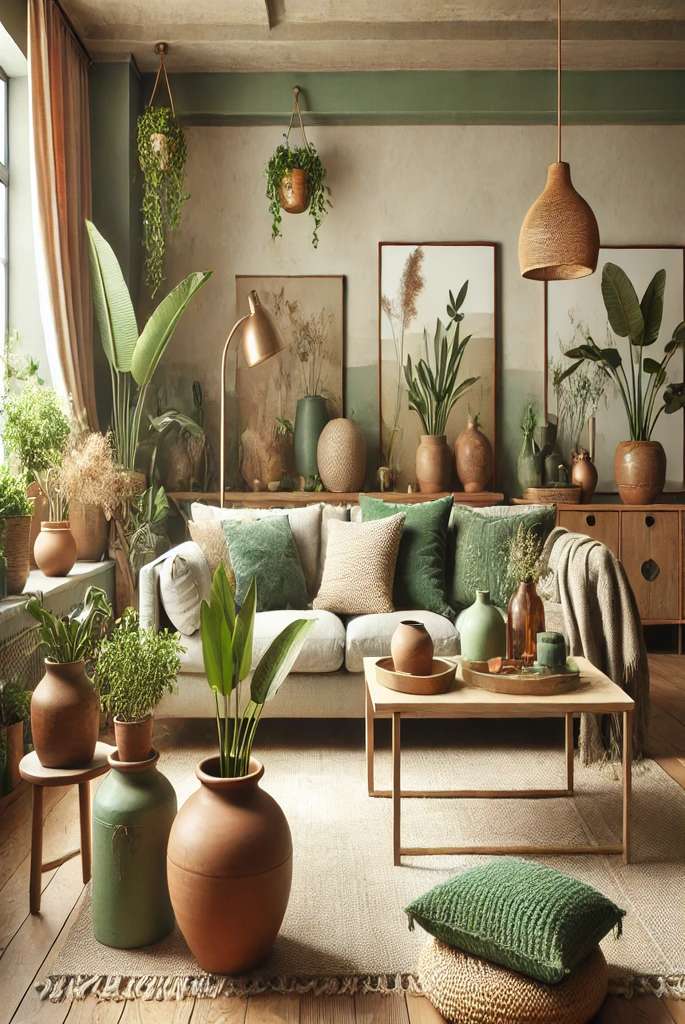 Earthy Tones & Green Accents