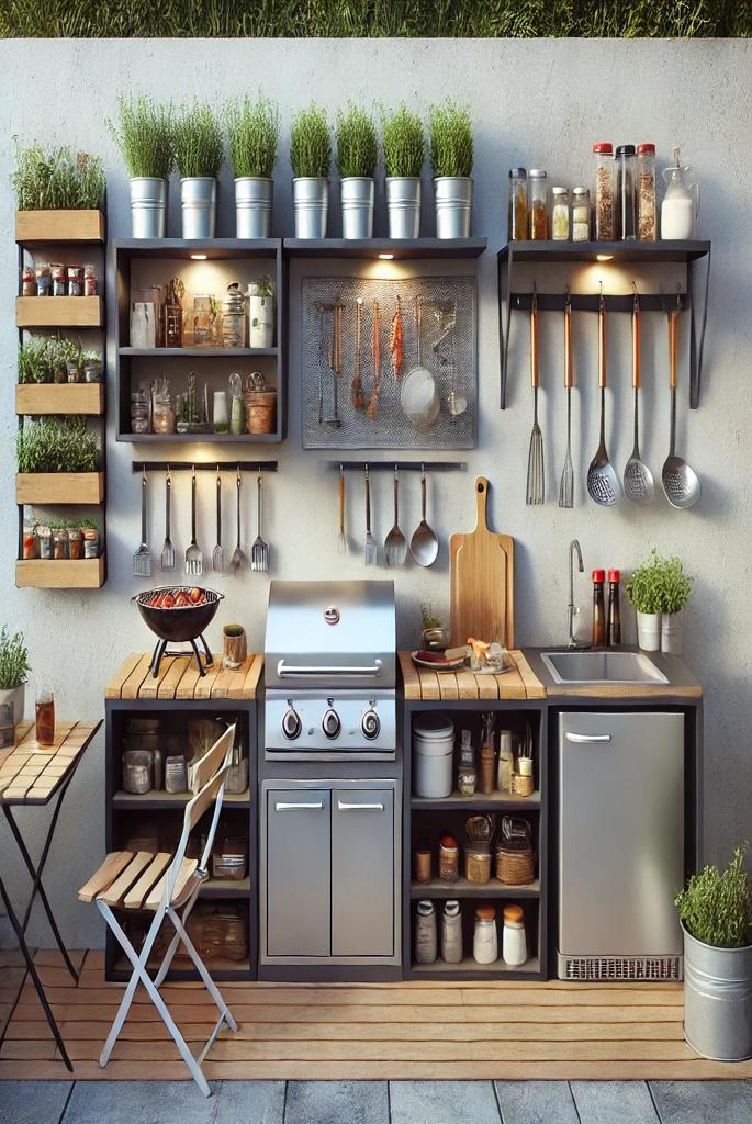  Small Patio Kitchen with Open Shelving