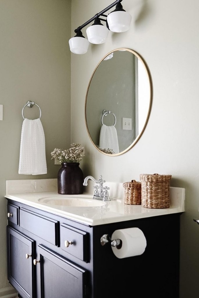 Classic Black Vanity with Cozy Farmhouse Touch