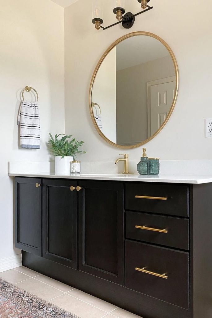 Classic Round Mirror with Matte Black Vanity