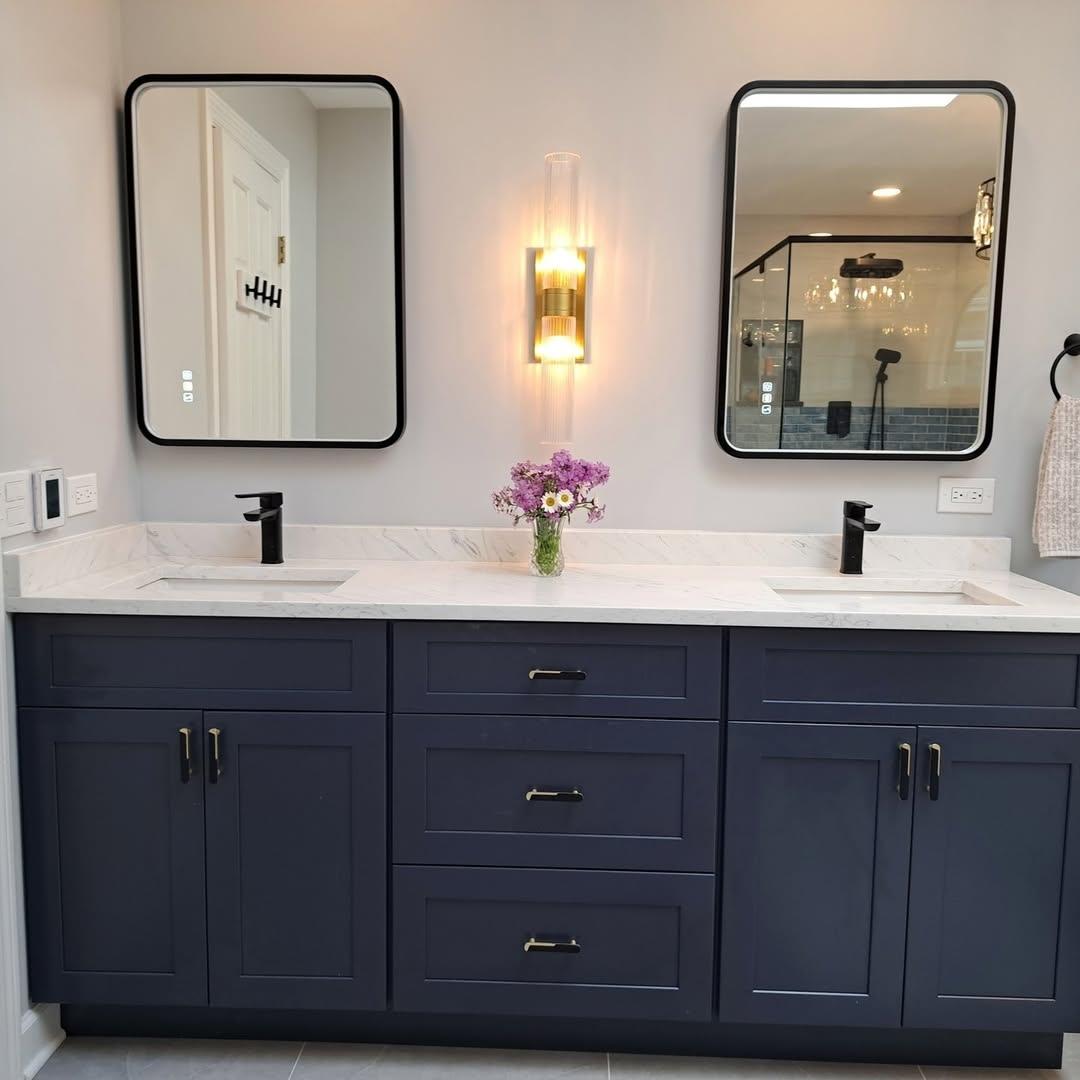 Midnight Blue Double Vanity with Soft Glow