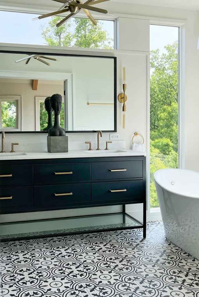 Modern Contrast Vanity with Patterned Tile Flair