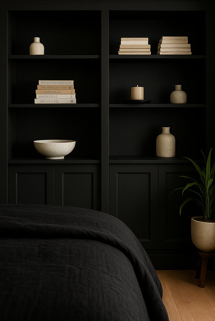 Sleek Black Built-In Shelves