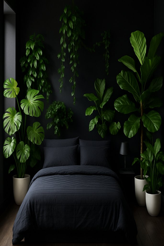 Lush Greenery in a Black Space