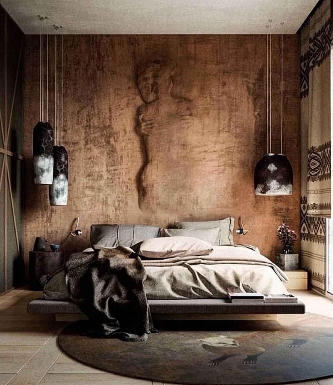 Artistic Bedroom with Sculpted Wall