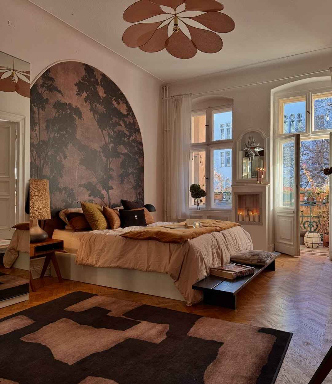 Artistic Dark Brown Bedroom with Warm Glow