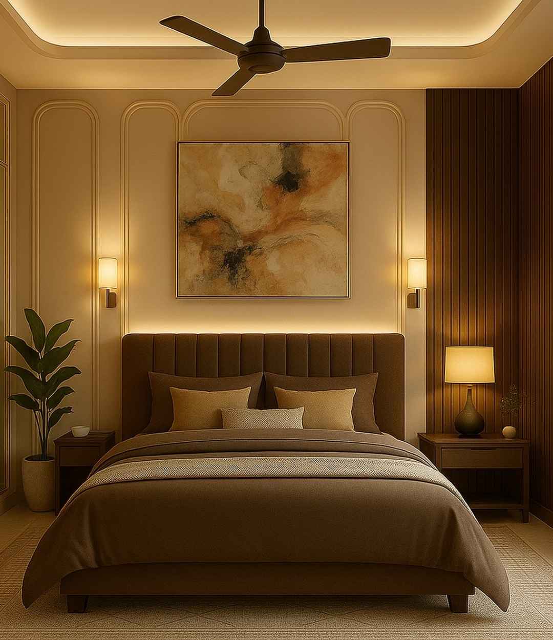 Brown Bedroom with Ambient Lighting