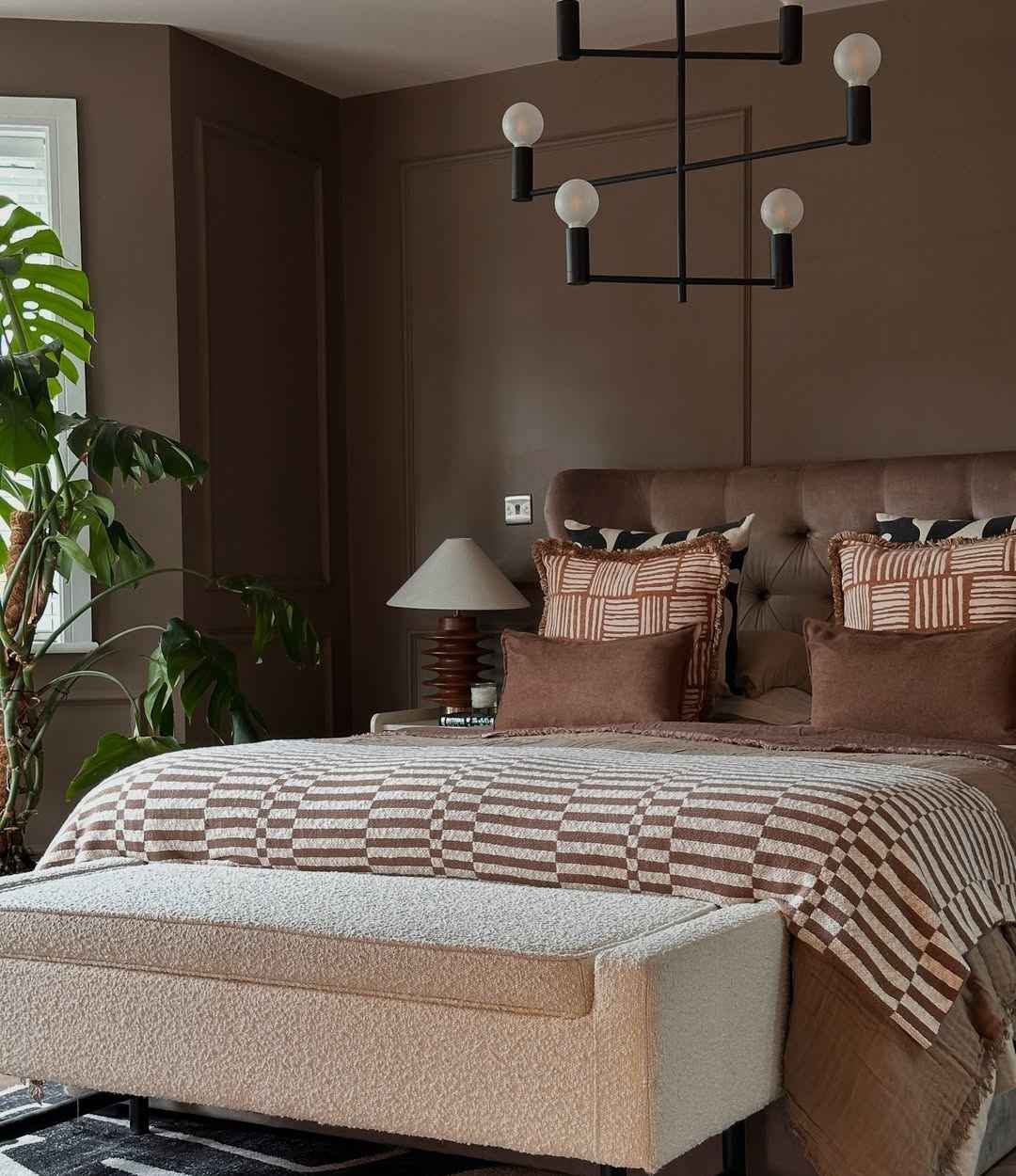 Brown Bedroom with Geometric Accents