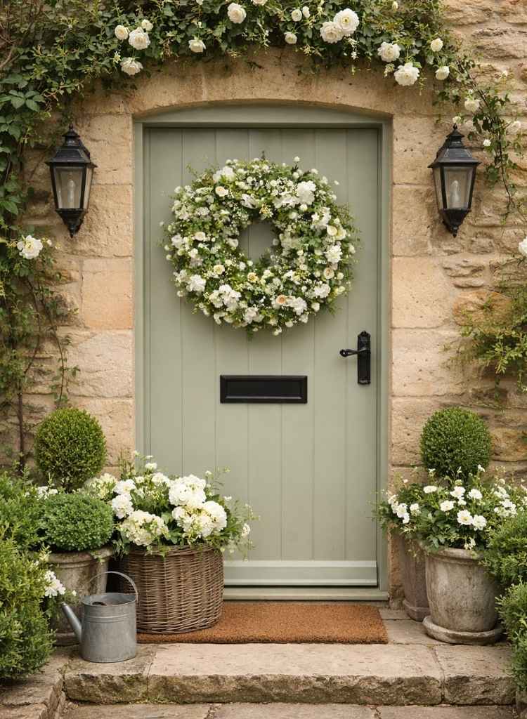 Classic Garden Entry With Floral Wreath