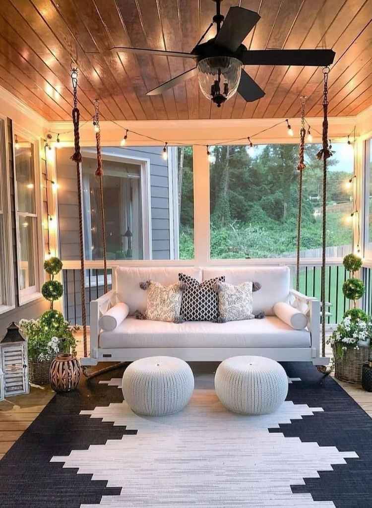 Evening Porch Setup With Warm String Lights