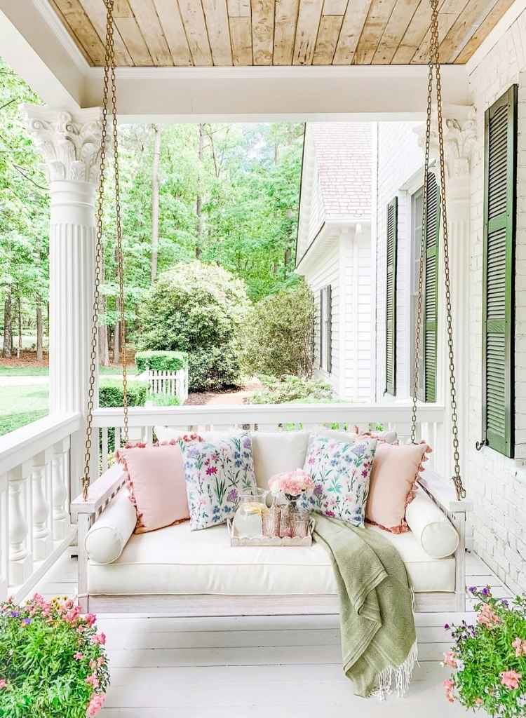 Floral Porch Swing With Soft Pastel Touch