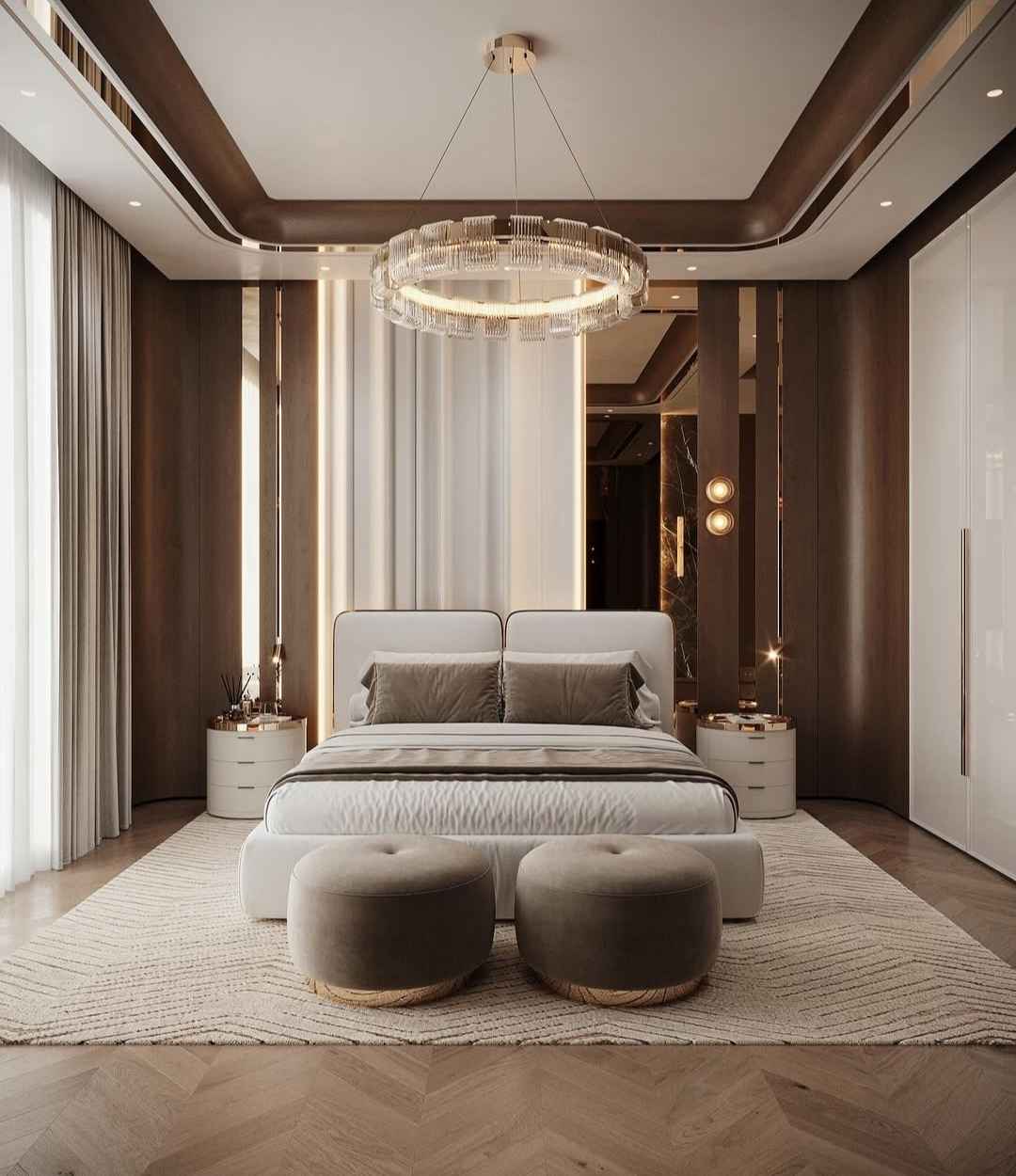 Modern Dark Brown Bedroom with Luxe Accents