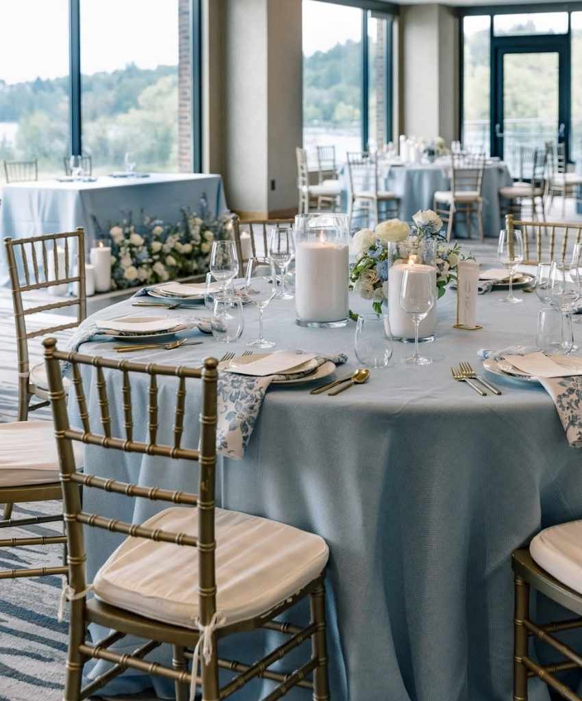 Soft Blue Indoor Wedding Reception