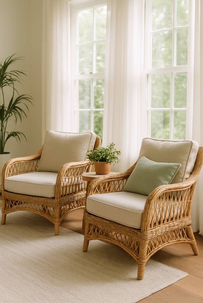 Wicker Armchairs with Cushions