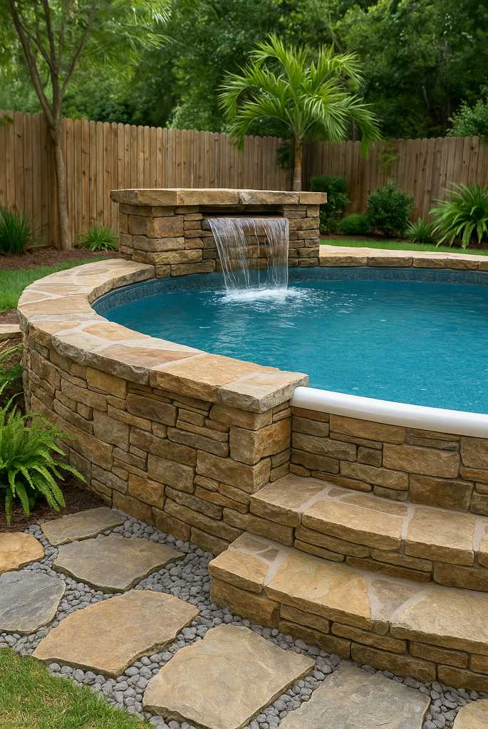 Above-Ground Pool with Waterfall Feature