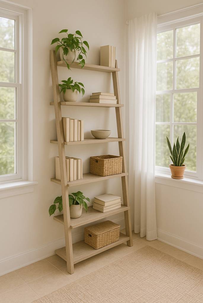 Tall Bookshelf or Leaning Ladder Shelf