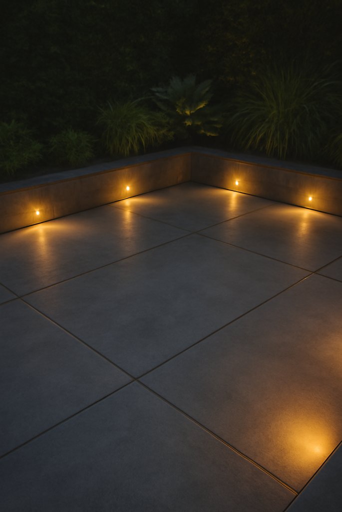 Simple concrete patio ideas with lighting