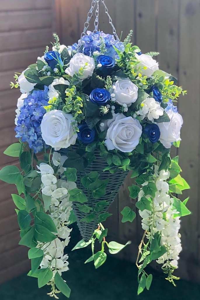Blue & White Floral Hanging Cone Basket